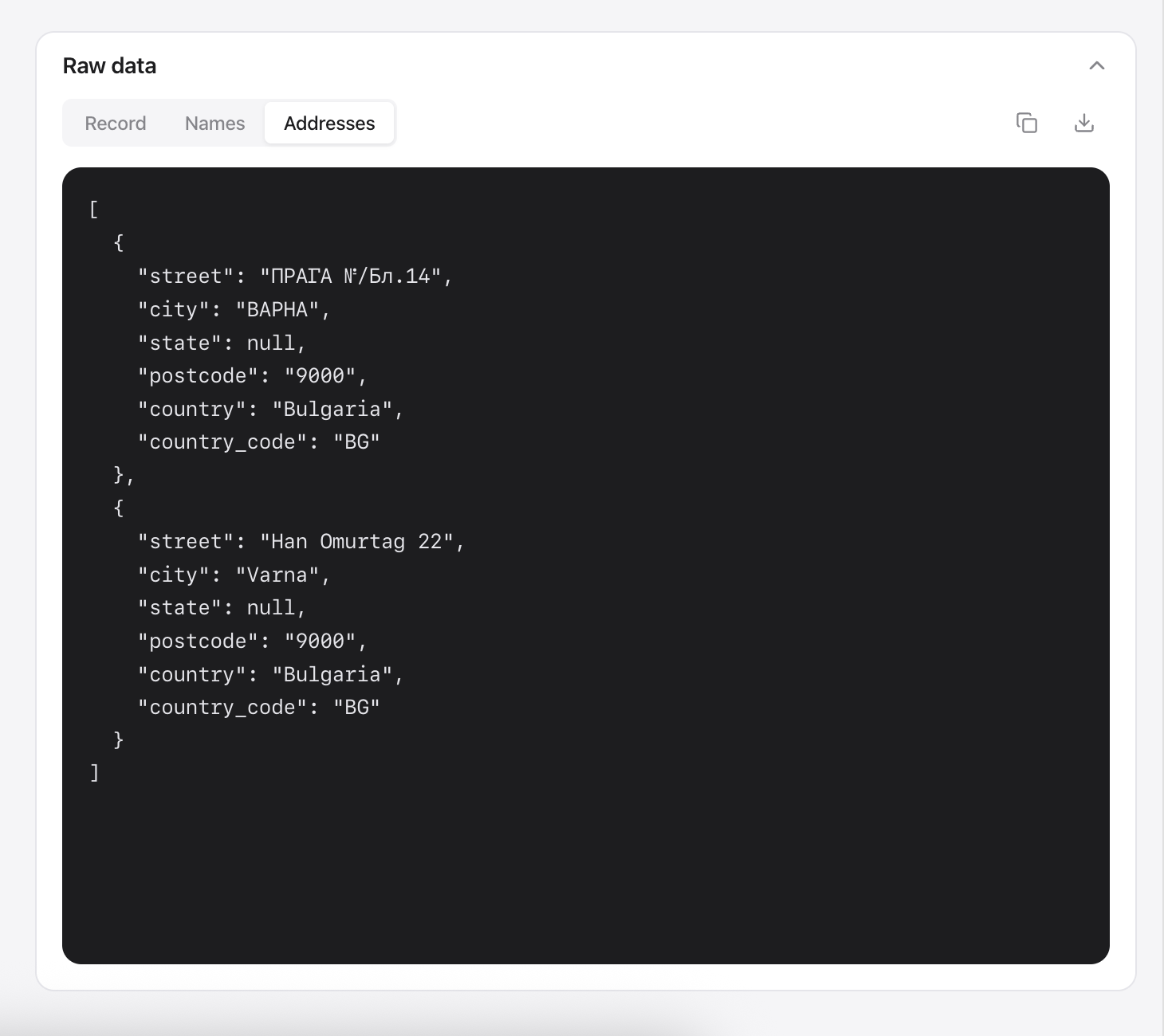 Extracted document data