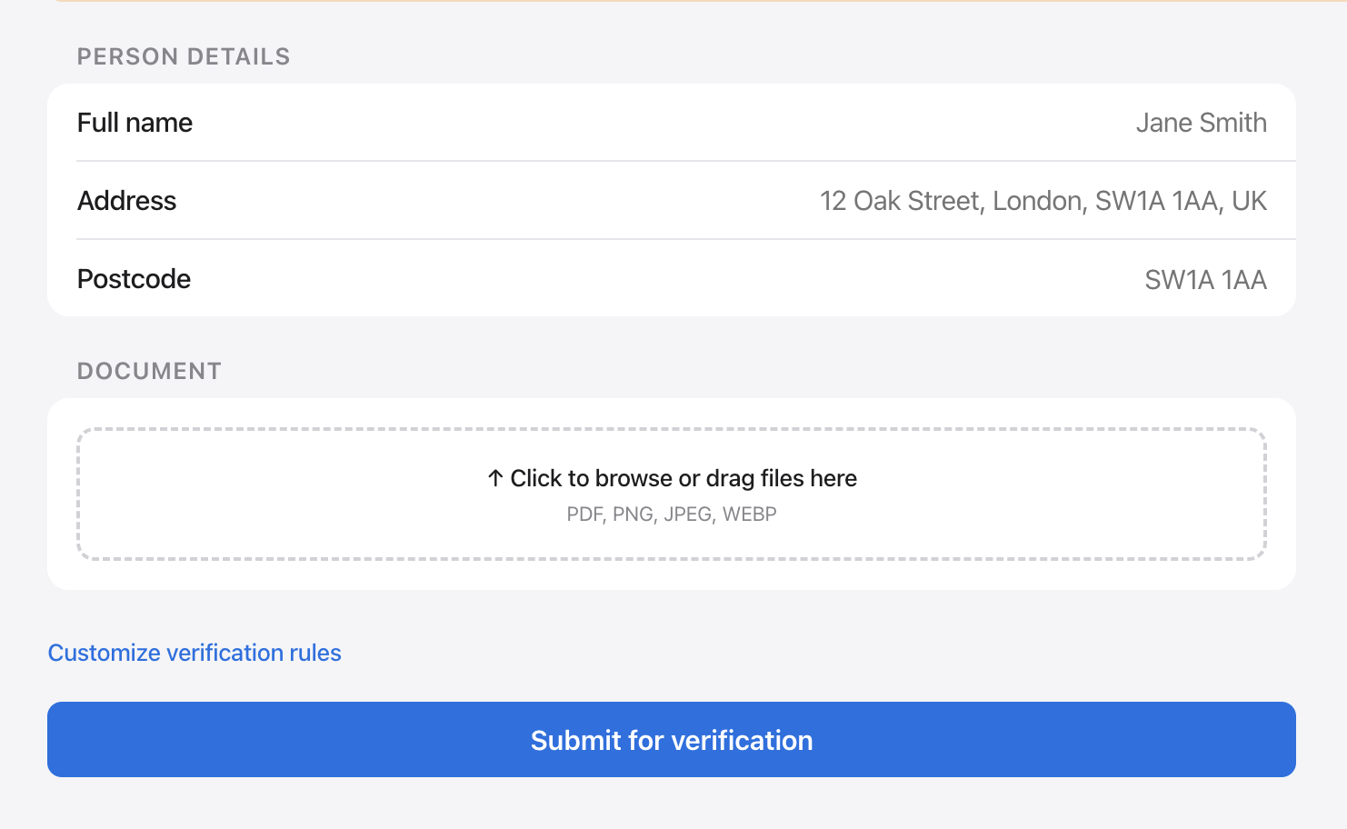 Submit document form