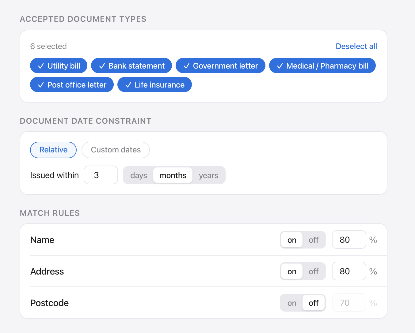 Verification rules settings
